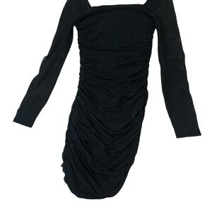 SHEIN Black Ruched Long Sleeve Dress